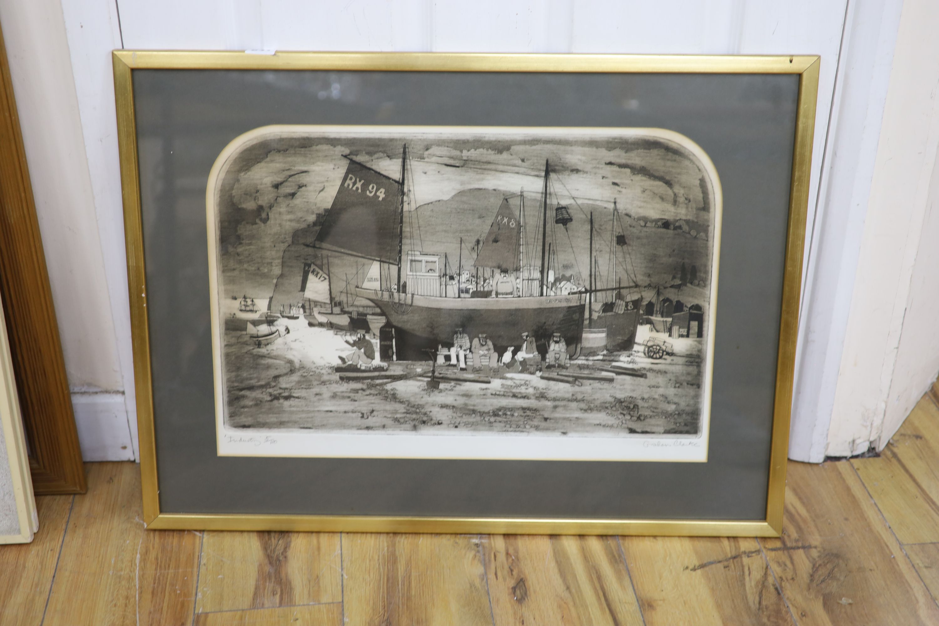 Graham Clarke (b. 1941), 'Industry', signed and inscribed, etching, no. 5/100